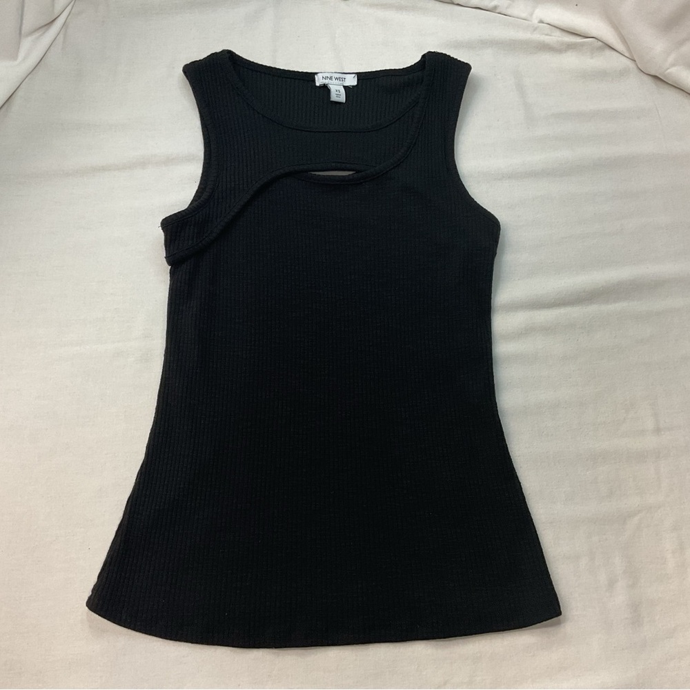 Nine West Women's Black Ribbed Sleeveless Tank Top Fitted, Size XS, Everyday
